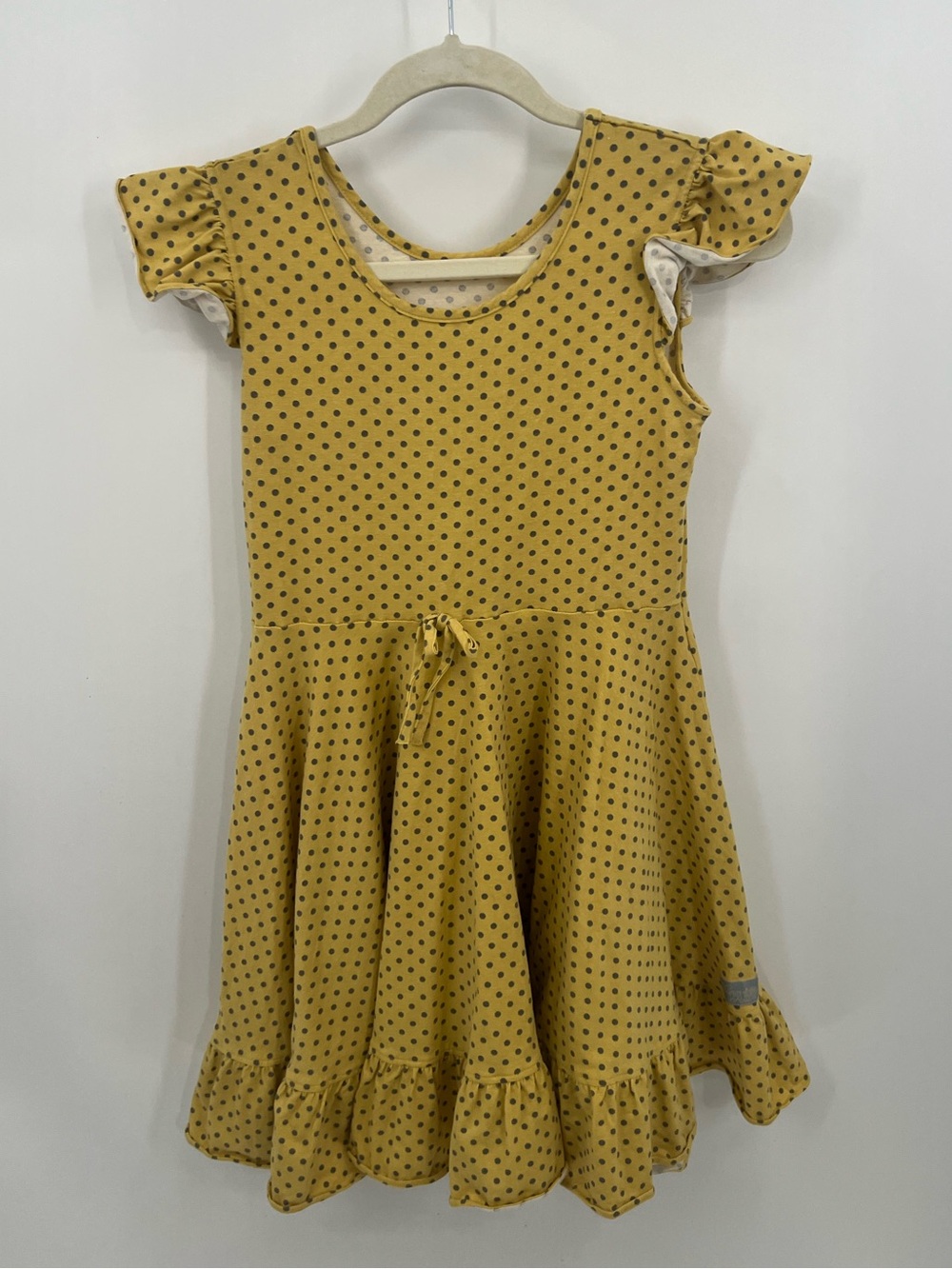 Eleanor Rose Girls' Mustard Polka Dot Ruffle Hem Dress